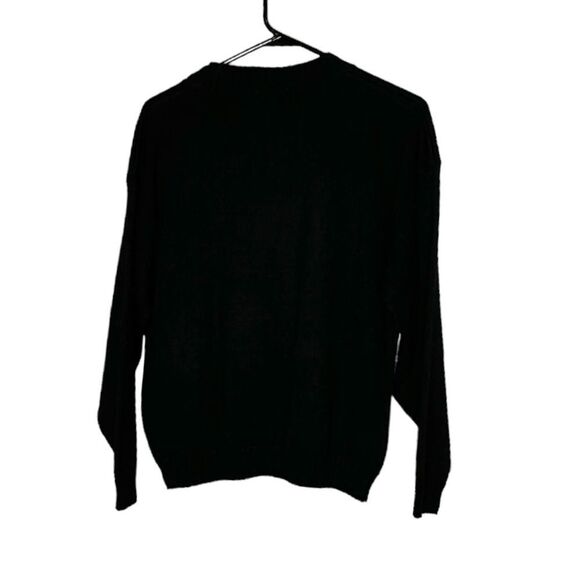 Vintage 80s 90s Distinctly Different black sweater white satin leaves fit S - Picture 6 of 7